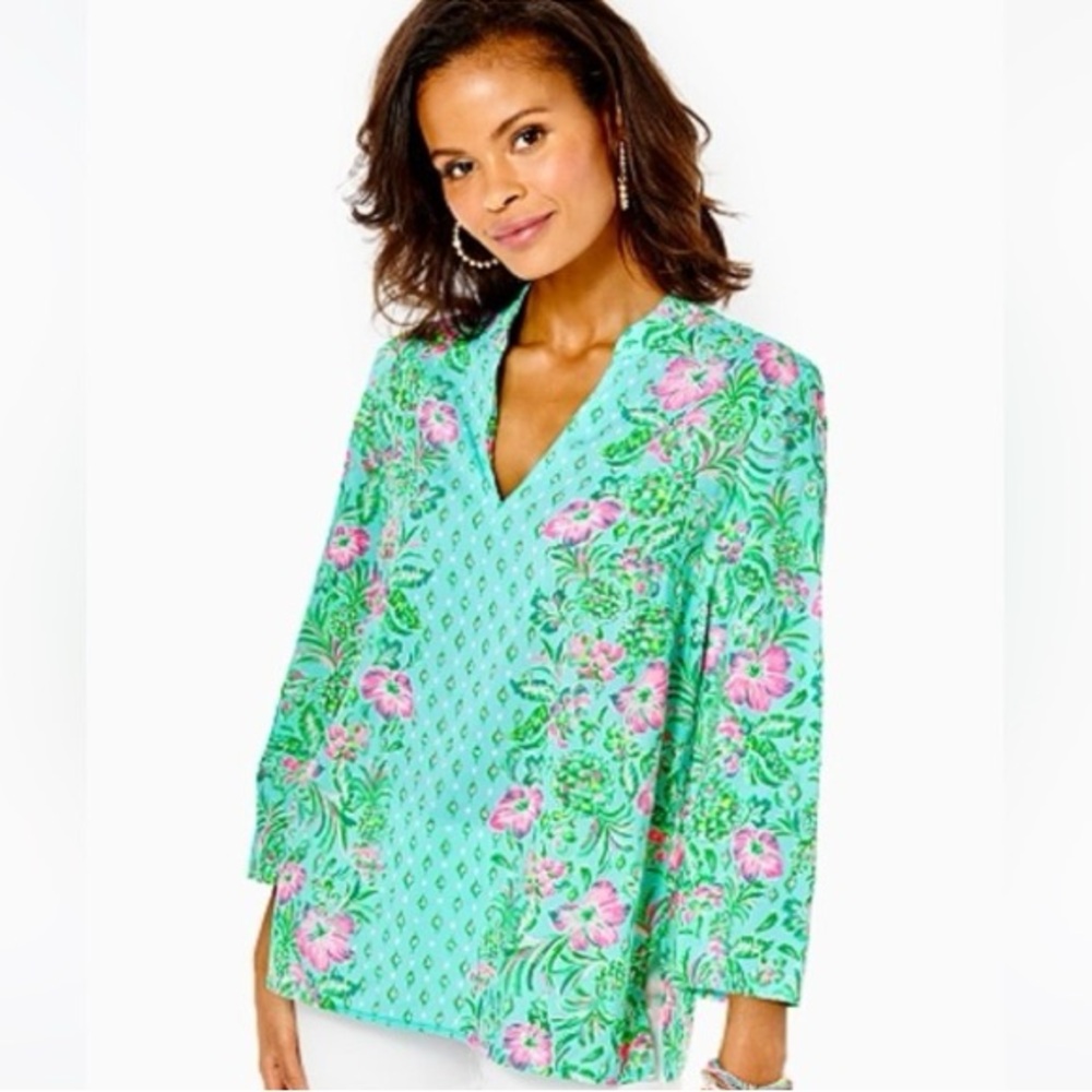 Lilly Pulitzer Luna Bay Tunic Oh Diamond Girl In Surf Blue Women’s Size XXS